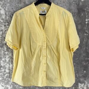 Talbots Plus Size 2X Stretch Casual Button Top Butter Yellow V Neck Short Sleeve